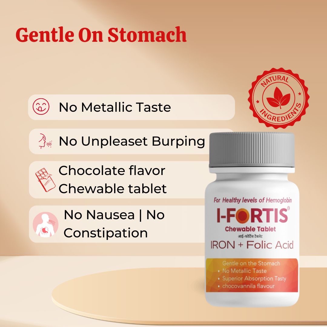 I Fortis Chewable Iron Tablets | Chocolate Flavor | No Metallic Taste, No Nausea, No Constipation | Gentle on Stomach | 30 Tablets