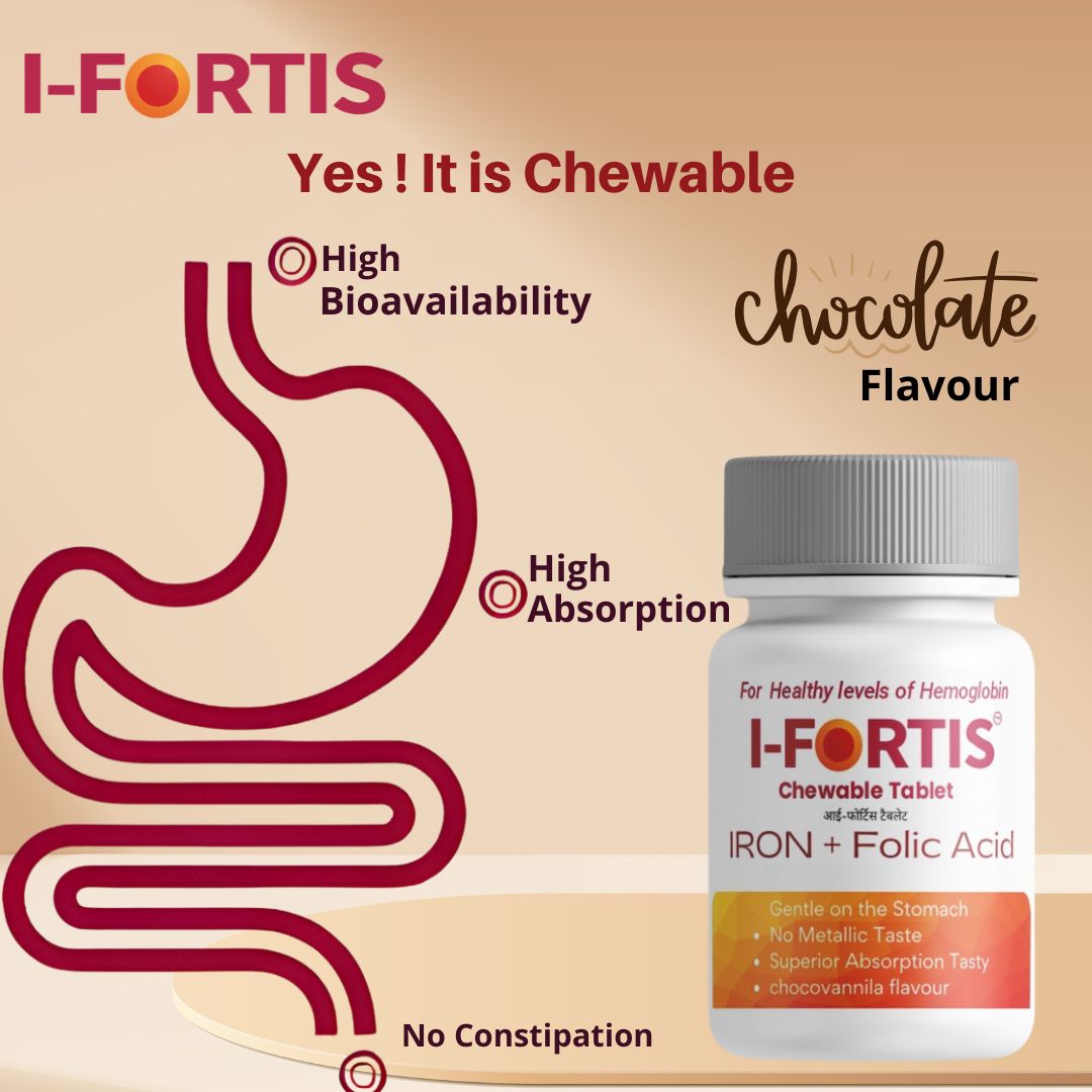 I Fortis Chewable Iron Tablets | Chocolate Flavor | No Metallic Taste, No Nausea, No Constipation | Gentle on Stomach | 30 Tablets